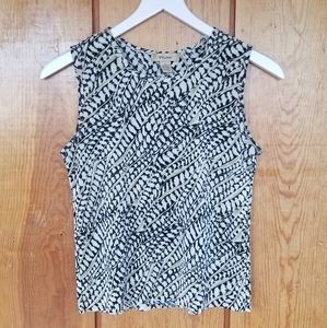 Plisse Black/Beige Patterned Strech Tank top, sz S